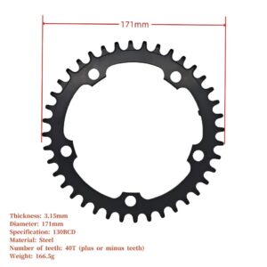 Ebike Single Chainring 130BCD 40T, Wear Resistant Steel Chain Ring Perfect Fit for Bafang Mid Drive System