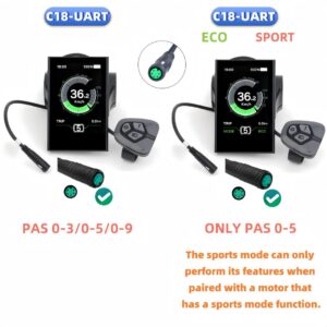 DPC18 UART Display for Bafang BBS01 BBS02 BBSHD Mid‑Drive Motor, 3.5‑Inch IP65 Waterproof Ebike Display with USB Port, 0‑9 Assist Levels