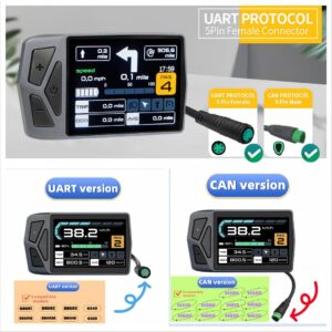 EB02 Bluetooth Color Display for Bafang E-Bike Motors, **2 Versions Optional: UART & CAN Protocol**, 5Pin Connector, Support Speed Limit Unlock, Compatible with BBS & M Series Mid-Drive Motors