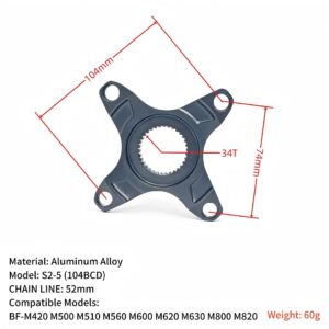 Bafang S2-5 104BCD Chainring Adapter, Aluminum Alloy Crank Spider for M420 M500 M510 M560 M600 M620 M630 M800 M820 Mid Motor